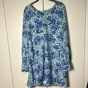 Available Blue floral long sleeve mini dress size M